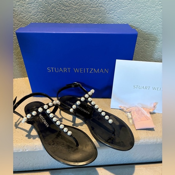 New in Box- Stuart Weitzman-Goldie Jelly Black with Pearl Sandals. Size 8 - Picture 6 of 11